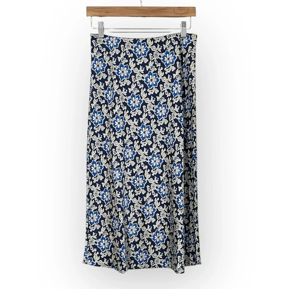 J. Crew Gwyneth Slip Midi Skirt Navy Blue Floral Size XS Extra Small NWT
